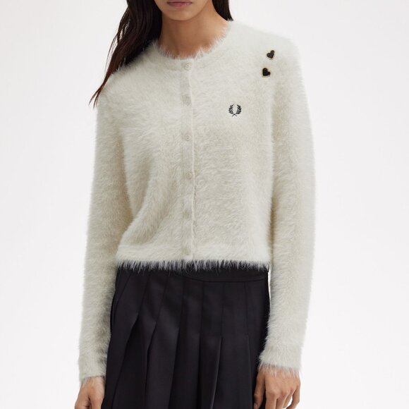 NWT Fred Perry Amy Whitehouse White Furry Cardigan Sweater - Picture 2 of 11